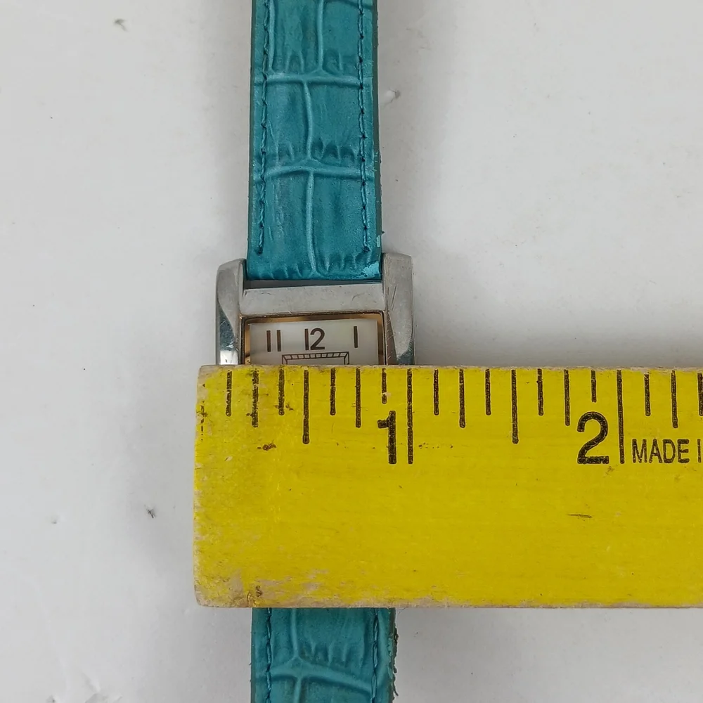 Gruen Embassy Silver Tone Watch Turquoise Teal Leather Band New Battery